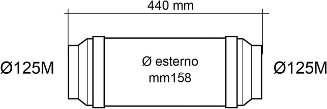 Silenciador acústico concéntrico para campanas y canalizaciones Ø 125 mm. Color blanco.