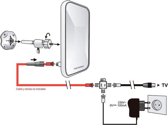 Antena TV TDT Interior / Exterior, para HDTV, UHD, 4K / DVB-T / DVB-T2 / UHF, filtro 5G,