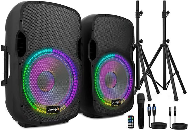 Dos Altavoces Activo y Pasivo de 15" - Potencia de 500W - Altavoz Amplificado