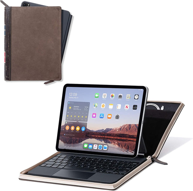 Funda de Cuero con Almacenamiento para Lapiz/Documentos/Cable para iPad Pro + Apple Pencil