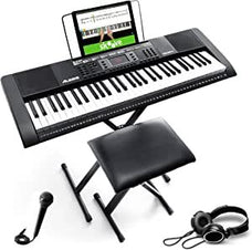 🟢 Teclado de piano electrico para principiantes con altavoces, soporte, banqueta,